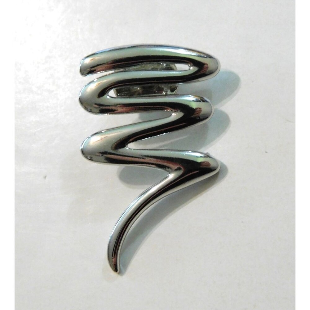 Squiggly Silver Line Metal Lapel Pin Vintage Secure Backing 1.5 Inch